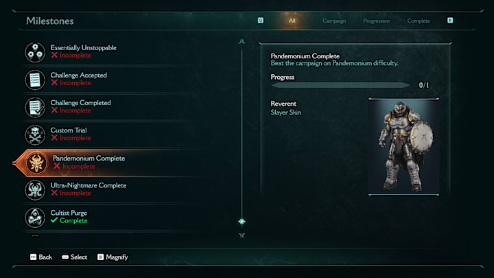 The challenges menu in Doom: The Dark Ages