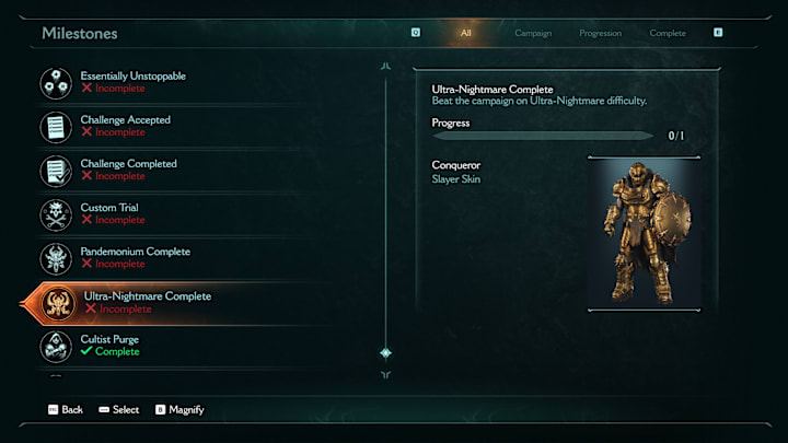 The challenge menu in Doom: The Dark Ages