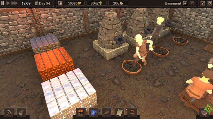 Blacksmith Master screenshot of people working on furnaces.