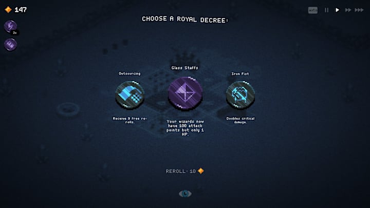 9 Kings screenshot showing a buff selection menu.