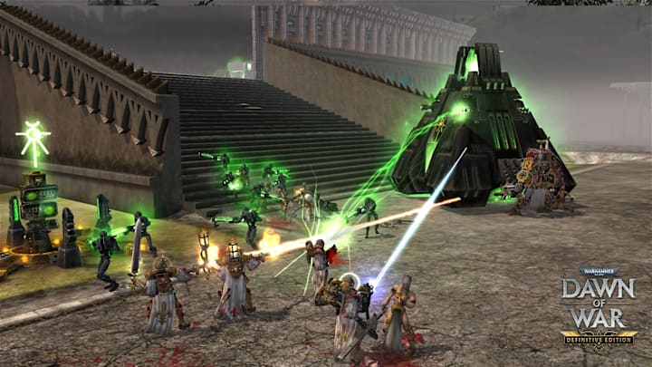 Warhammer 40,000: Dawn of War screenshot showing Sister of Battle fighting the Necrons.
