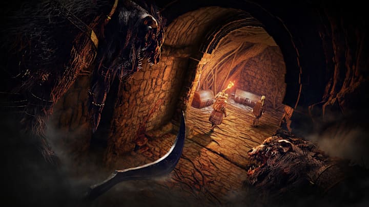 Warrior are stalked by enemies in a dungeon