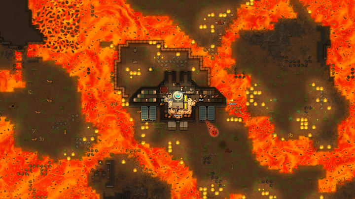 RimWorld Odyssey screenshot of a lava region.