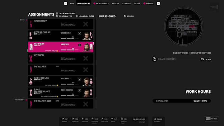 The Alters screenshot of base management.