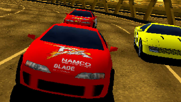 Arcade Archives 2 Ridge Racer three cars driving through a tunnel