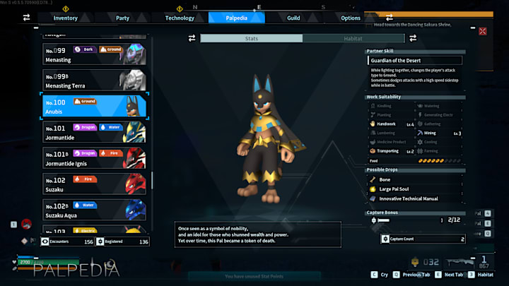 A humanoid Pal that has dog-like features, dressed in ancient Egyptian-style clothes.