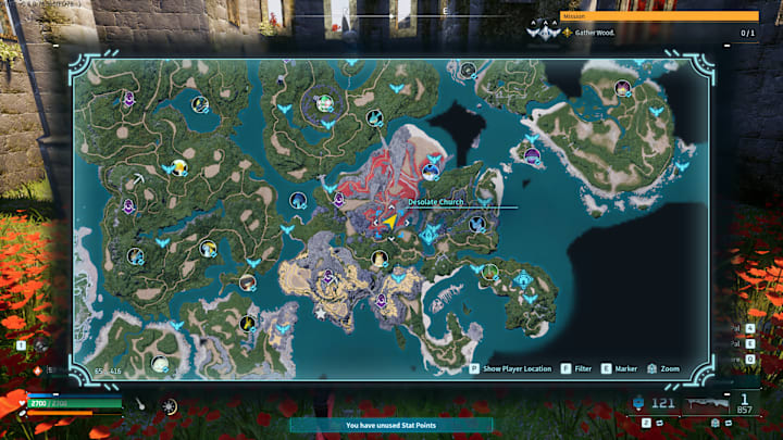 Zoe's location by the Desolate Church on the Palworld map.