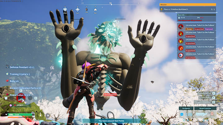 The Moon Lord falling in defeat in Palworld.