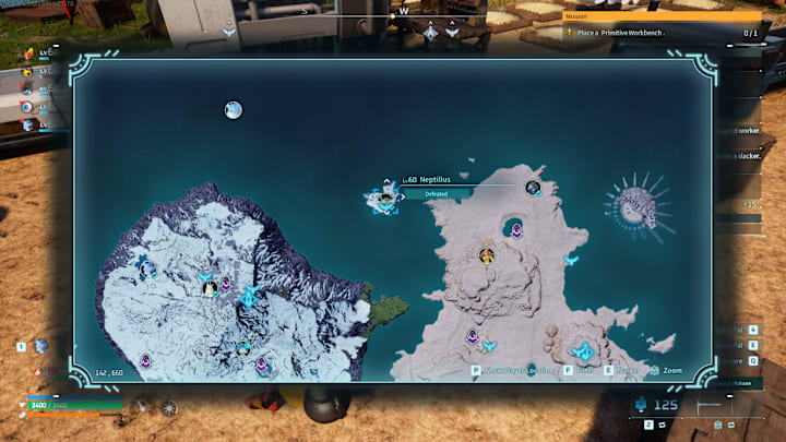 The Palworld map showing the location of Neptilius
