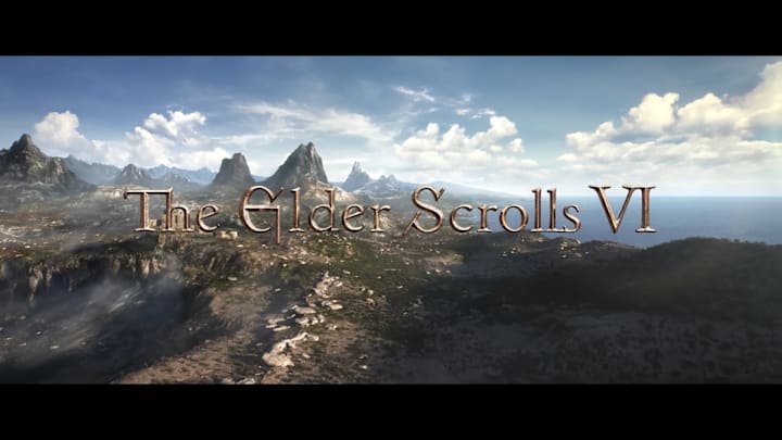 The Elder Scrolls 6 logo, trailer screenshot.