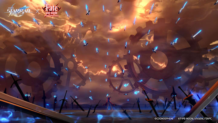 Honkai: Star Rail screenshot of Archer throwing swords.