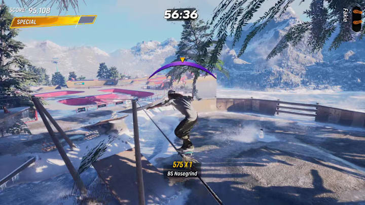A character grinding atop a rope in snow-covered Canada in Tony Hawk's Pro Skater 3+4