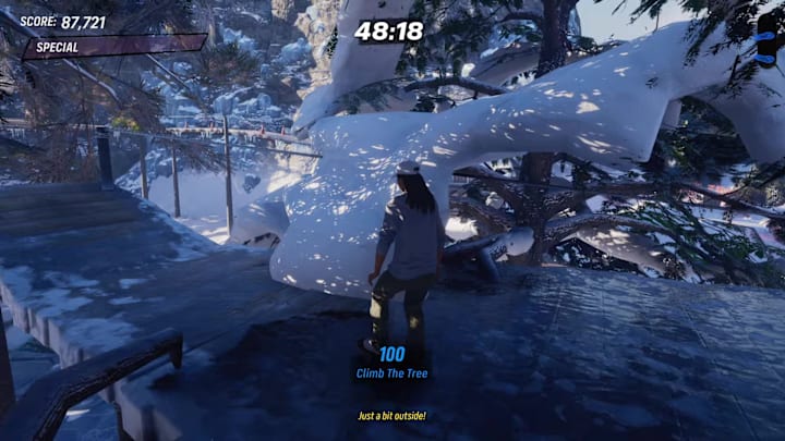 Snow covering a rope in the treetops of Tony Hawk's Pro Skater 3+4's Canada level. 