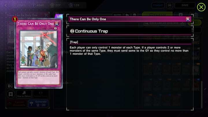 There Can Be Only One card in the deck-building screen of Yu-Gi-Oh Master Duel