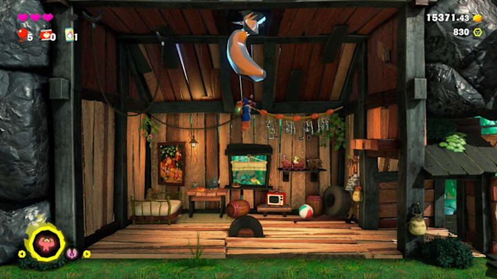 Donkey Kong's house with a metallic Banana hanging from the roof.