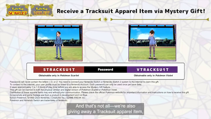 Pokémon Scarlet & Violet tracksuit codes