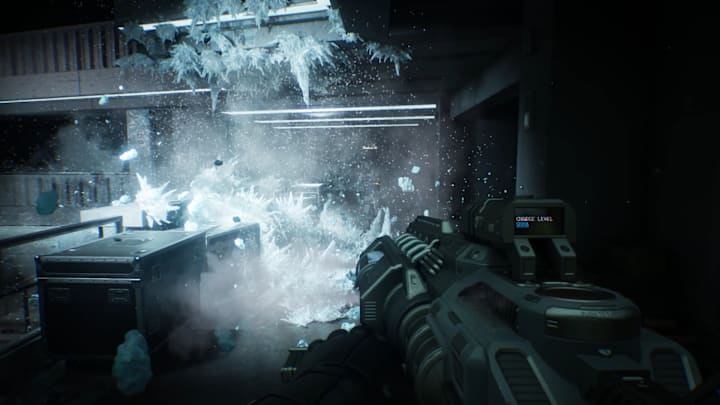 The cryo gun tears a place apart in Robocop Rogue City Unfinished Business