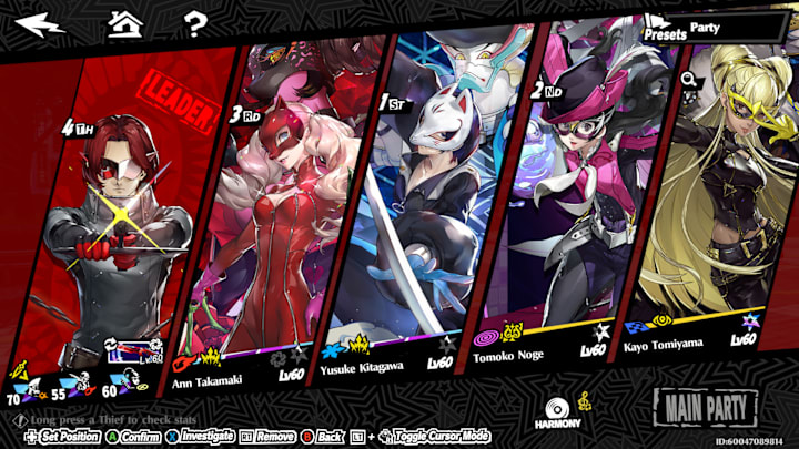 P5X Party consisting of Wonder, Panther, Fox, Moko, and Okyann.