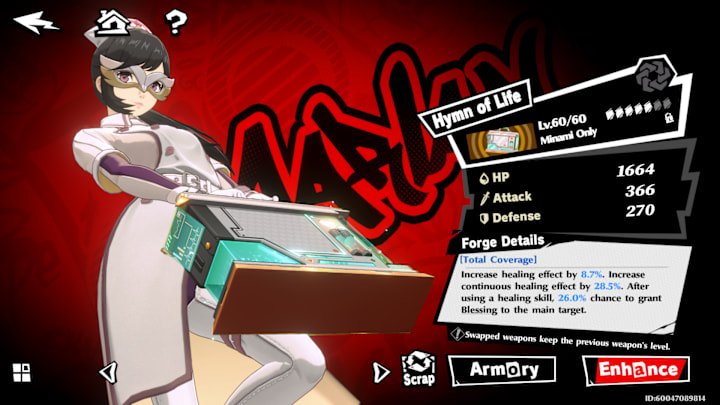 Mirian holding her first aid kit, a futuristic-looking box with turquiose glass and a metal panel.