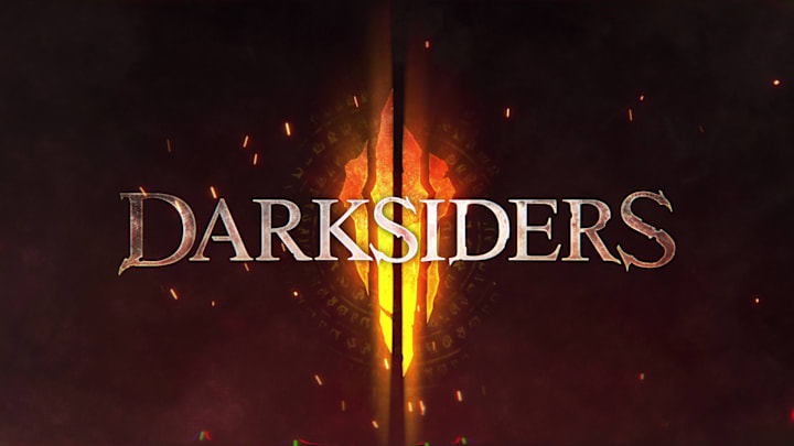 The Darksiders 4 logo on a background of a black and red gradient.