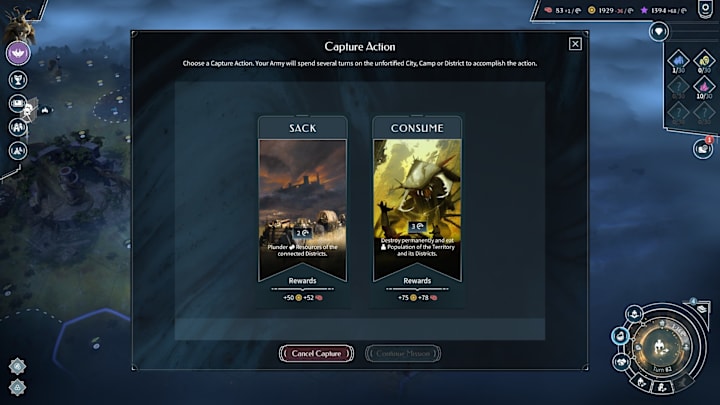 Endless Legend 2 settlement sacking screenshot.
