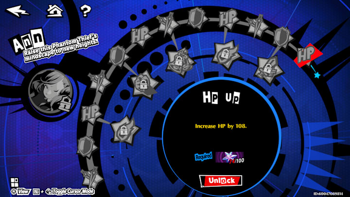 The Mindscape screen showing the potential unlocks for Ann.