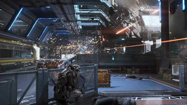 The Expanse: Osiris Reborn screenshot of an explosion opening the side of a space station.
