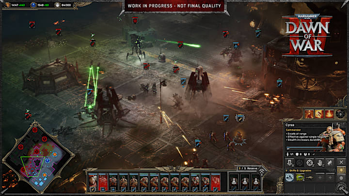 Warhammer 40,000: Dawn of War 4 screenshot showing a battle between Blood Ravens and Necrons.