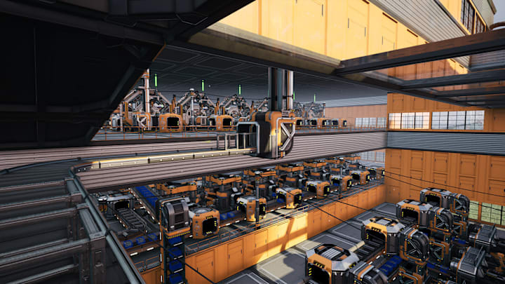 Inside a busy factory in Satisfactory