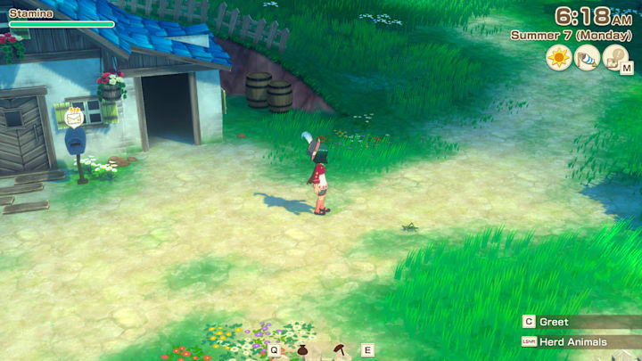 The player looking a grasshopper.
