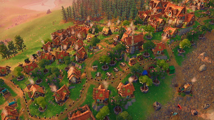 Pioneers of Pagonia screenshot of a large settlement.