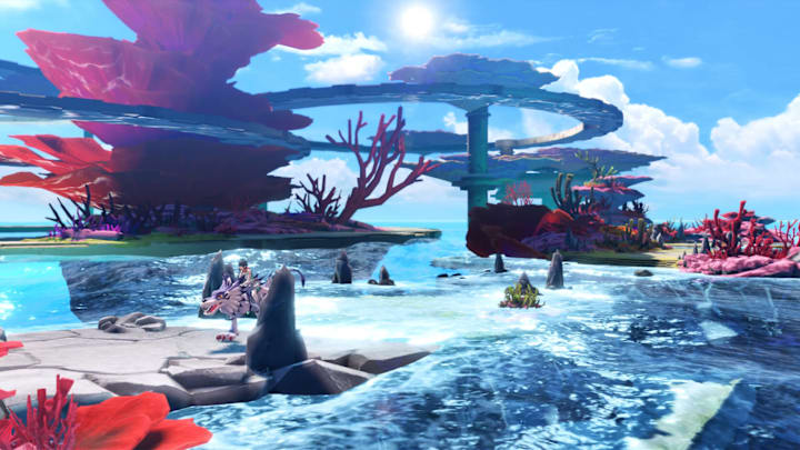 The player riding through the Digimon World atop a Garurumon. 