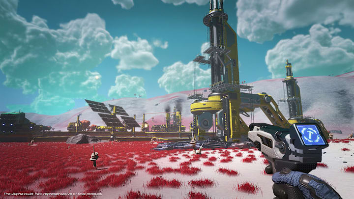 SpaceCraft screenshot of a factory on a planet's surface.