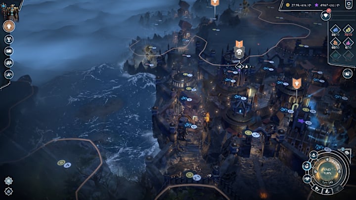 Endless Legend 2 screenshot of a coastal city during a storm.