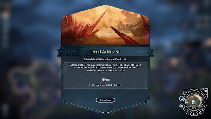 Endless Legend 2 screenshot of a Deed being achieved.