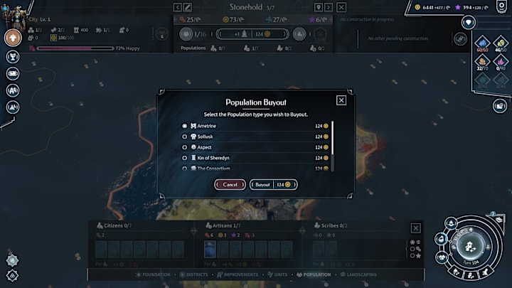 Endless Legend 2 population buyout screen.