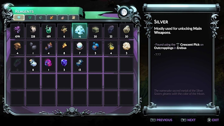 The resources menu with Silver highlighted.