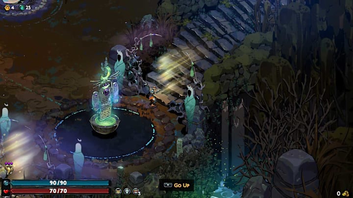 Melione at the base of the steps to the surface.