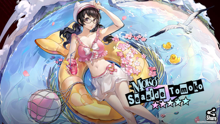 Summer Moko key art, wearing a swimsuit and floating in the ocean on an inflatable ring.