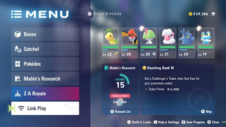 The main menu with he Link Play option selected