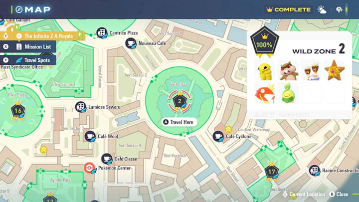 A map showing the location of Wild Zone 2 and its spawns