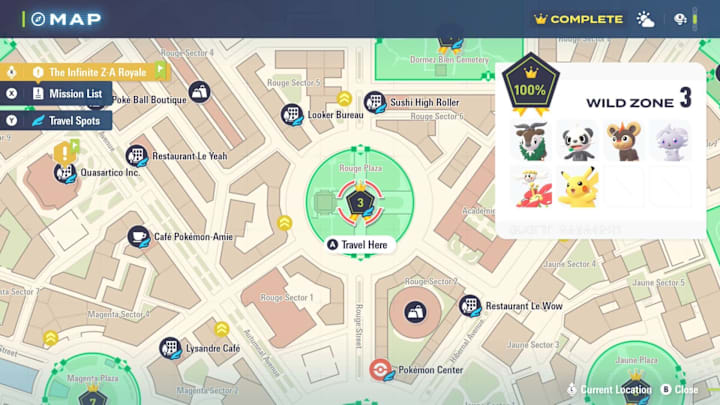 A map showing the location of Wild Zone 3 and its spawns