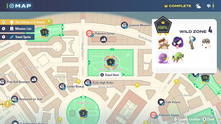 A map showing the location of Wild Zone 4 and its spawns