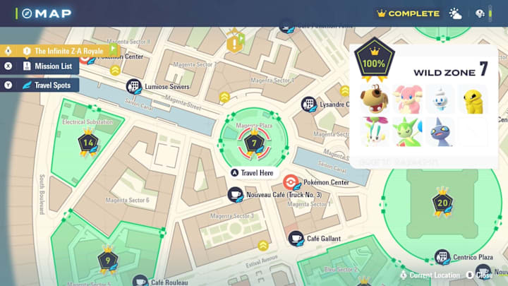 A map showing the location of Wild Zone 7 and its spawns