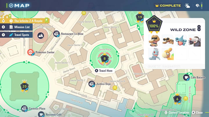 A map showing the location of Wild Zone 8 and its spawns