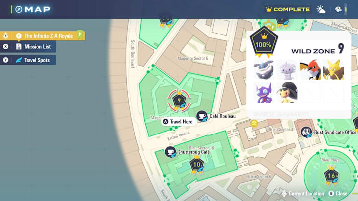 A map showing the location of Wild Zone 9 and its spawns