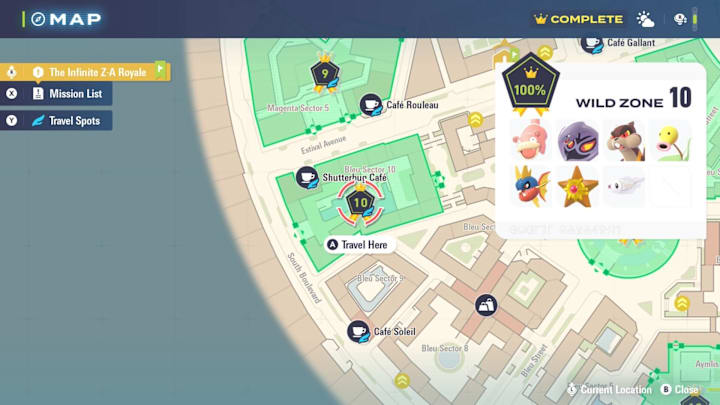 A map showing the location of Wild Zone 10 and its spawns