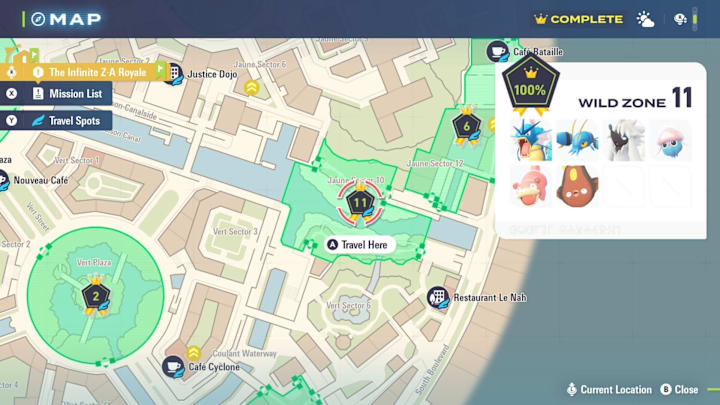 A map showing the location of Wild Zone 11 and its spawns