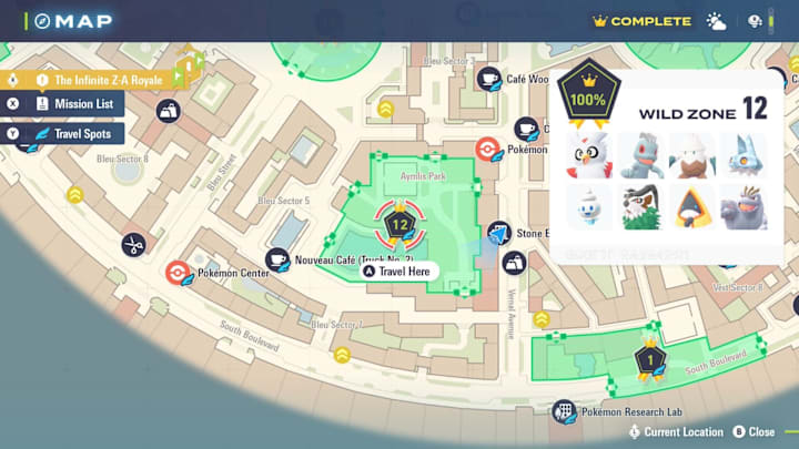 A map showing the location of Wild Zone 12 and its spawns