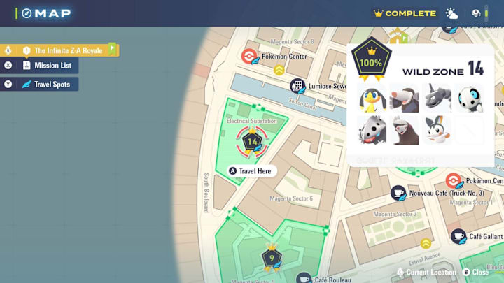 A map showing the location of Wild Zone 14 and its spawns
